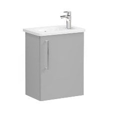 Vitra Root 68070 Lavabo Dolabı, Kapaklı, 45 Cm, Kompakt, Sağdan Armatür Delikli, Mat Kaya Gri, Yuvarlak Lavabolu, Sağ